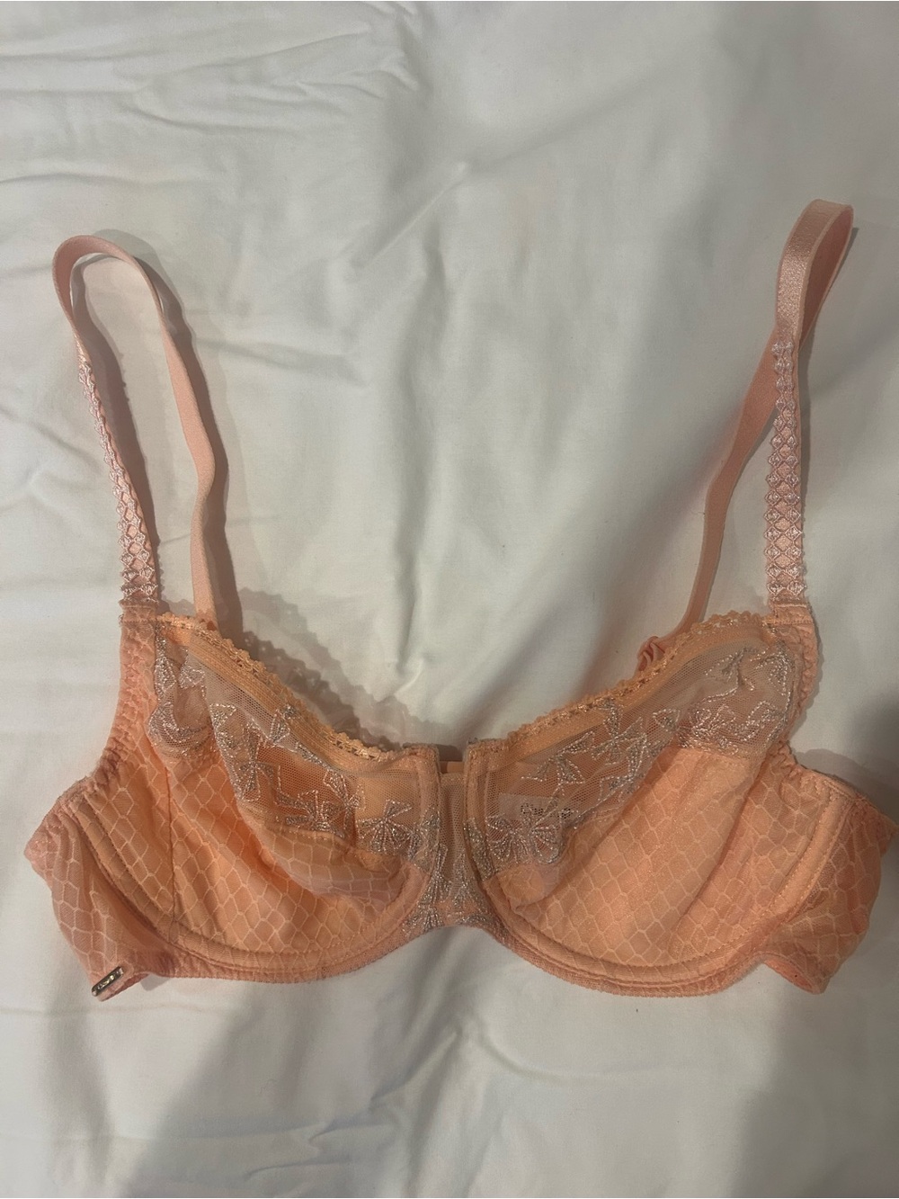 Chantelle Peach Lace & Mesh Underwire Bra